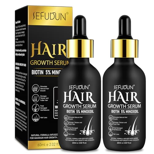 2PCS 5% Minoxidil Hair Growth Serum for Men & Women - Natural Hair Regrowth Oil, Nourishes Scalp & Moisturizes Hair - 4.04 oz