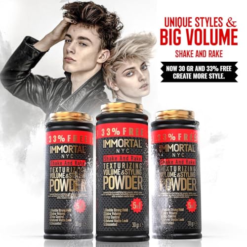 Immortal NYC 5-in-1 Shake and Rake Volume & Styling Powder - Flex Strong Hold - Mattifying All Natural, Unscented Hair Powder for Men - No Residue, All Hair Types