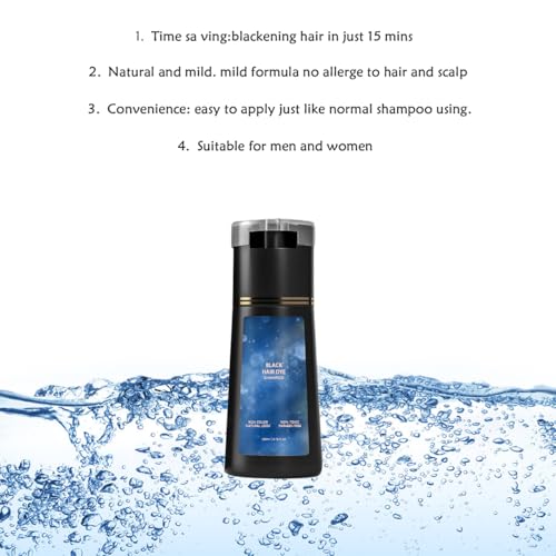 Hair Dye Shampoo, Hair Care Dye, Natural Hair Color Shampoo for Gray Hair Coverage (Black)