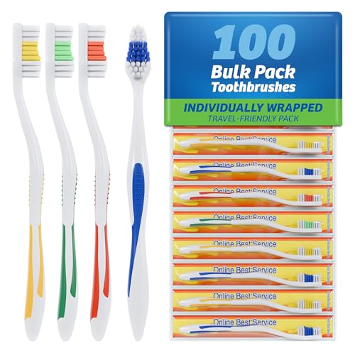 100 Pack Toothbrush Standard Classic Medium Soft Toothbrush Bulk Individually Wrapped