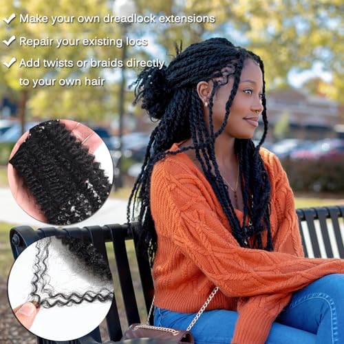 16 Inch Afro Kinkys Bulk Human Hair (100 Gram/Pack), Braiding Hair for Dreadlocks, Loc Repair, Twists, Dreadlock Extensions