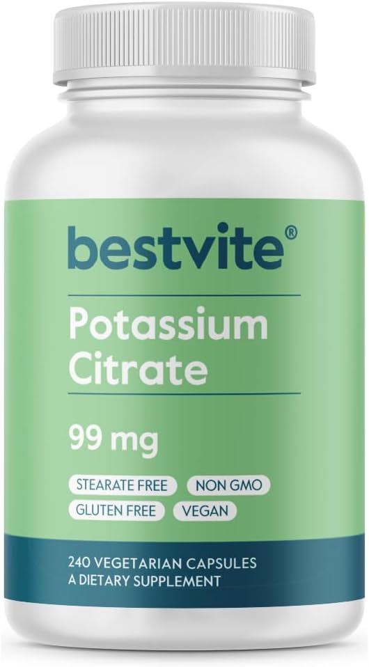 BESTVITE Potassium Citrate 99mg (240 Vegetarian Capsules) - No Stearates - Vegan - Gluten Free - Non GMO