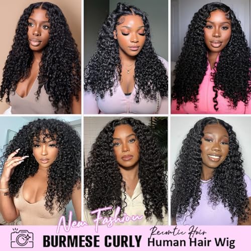 13x6 Lace Front Wigs Human Hair Burmese Curly Wig for Black Women 250 Density Water Wave Pre Plucked Transparent Lace Frontal 100% Human Hair Wigs with Spiral End Natural Color 24inch