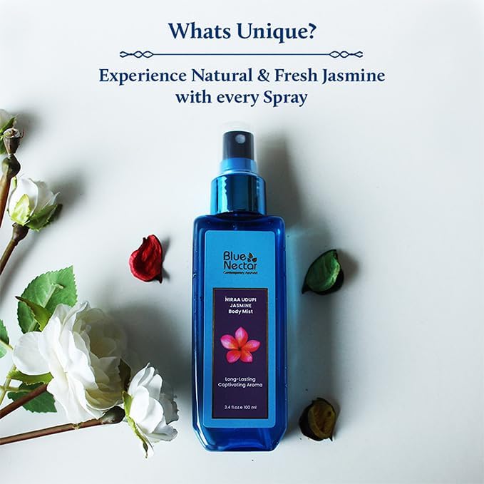 Blue Nectar Niraa Udupi Jasmine Body Mist for Long-Lasting Freshness and Relaxation (3.38 fl oz)