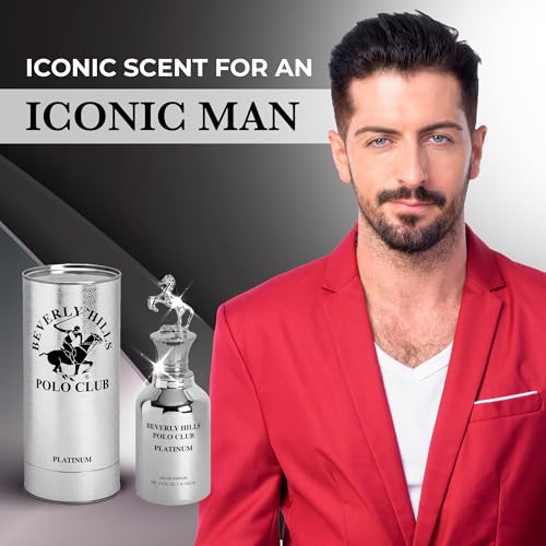 Beverly Hills Polo Club PLATINUM 3.4OZ EAU DE PARFUM - LONG LASTING FRAGRANCE (METAL HORSE CAP) CYLINDER BOX