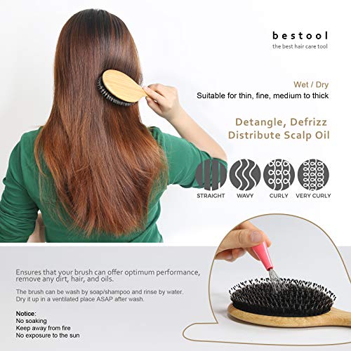 BESTOOL Hair Brush (Regular & Small), Boar Bristle Hair Brushes for Women Men Kids Thick Fine Curly Hair, Hairbrush for Detangling, Soften & Silky Shine