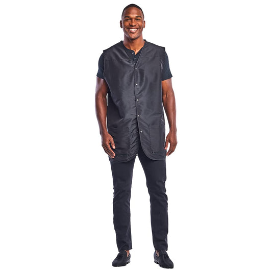 Betty Dain Cool Vent Mesh Back Barber Vest, Sleeveless, Stretch Mesh Back For Breathability, Pockets With Zippered Bottom, Snap