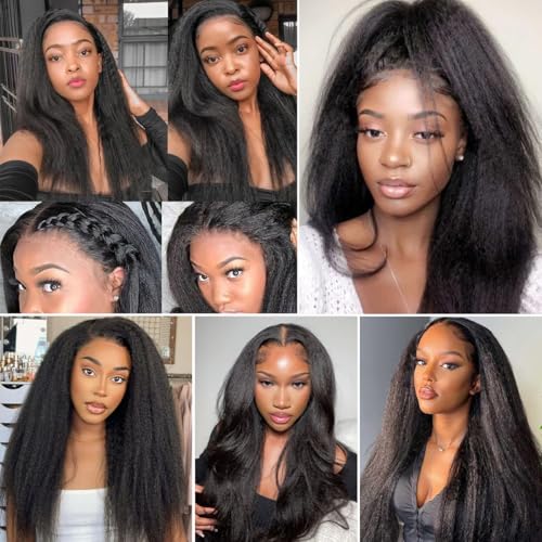 14 16 18 Kinky Straight Bundles Human Hair Yaki Straight Human Hair 3 Bundles 100% Unprocessed Brazilian Virgin Remy Hair Yaki Straight BundlesFor Black Women Natural Black Color