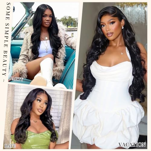 32 Inch Real Human Hair Wigs 200 Density 13x6 Body Wave Lace Front Wigs Human Hair Pre Plucked HD Transparent Lace Frontal Wigs Natural Black Glueless Wig