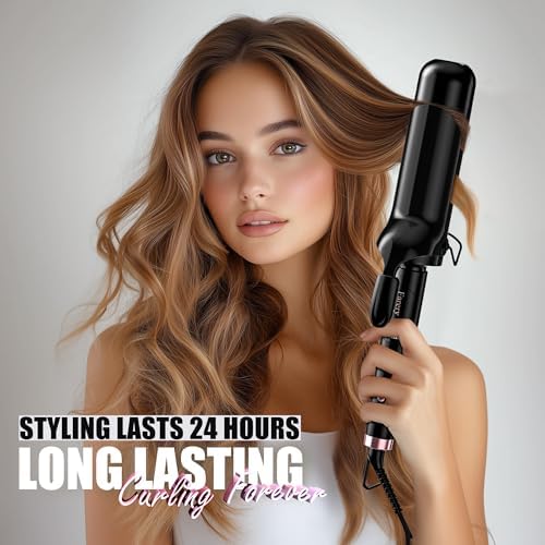 2 inch Curling Iron For Long Hair, Lightweight Large Barrel Curling Iron 2 Inch, Ceramic Curling Wand Infused Argan Oil & Keratin for Bouncy Big Curls, 9 Temps Digital Display & Lock Key, Glove