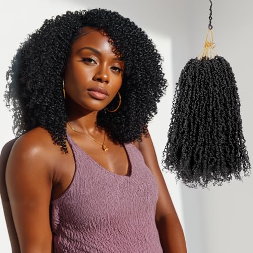 12 Inch Pre-Looped Yanky Twist Crochet Hair, 30 Strands/Pc, Mini Passion Twists, Senegalese Braiding Hair (Natural Black, 8 Pcs/Pack)