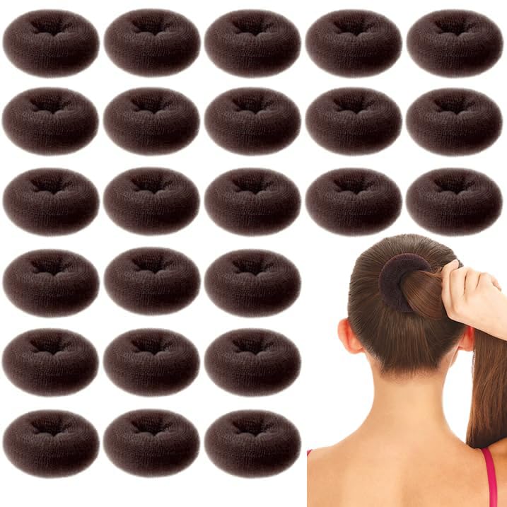 HOFASON Hair Donut 24 Pcs, Large Hair Bun Rings for Ballet Style, Bulk Sock Doughnut Shapers for Women Girls Long & Thick Hair (Size L/3.54 In, Brown)