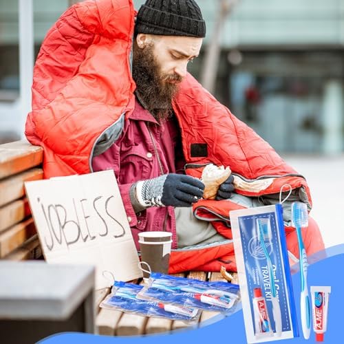 30 Set Toothbrush and Cover Travel Kit Bulk with Toothpaste Individually Wrapped Travel Size Toothbrush Set Soft Bristles Resealable Portable and Reusable Bag for Homeless Hotel Home Charity