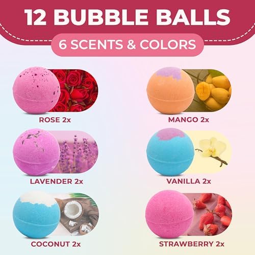 12 Extra Large Organic Bath Bombs Gift Set for Women - Moisturizing Shea Butter & Essential Oil Infused Shower Lush Bathbombs kit for Girls, Bath Balls & Birthday Gifts for Women