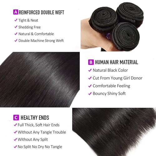 10A Human Hair Bundles Straight Hair Bundles Brazilian Straight Human Hair Bundles 18 20 22 24 Inch 100% Unprocessed Virgin Weave 4 Bundles Human Hair Raw Remy Hair Bundles Deals Natural Black