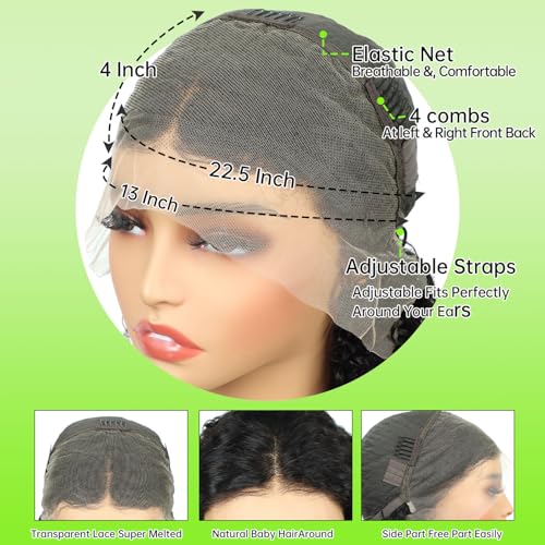 16 Inch Bob Wig Human Hair 200% Density Deep Wave Lace Front Wigs Human Hair for Women Pre Plucked Wet and Wavy Short Bob Wigs 13x4 HD Lace Frontal Wig 100% Virgin Human Hair Burmese Curly