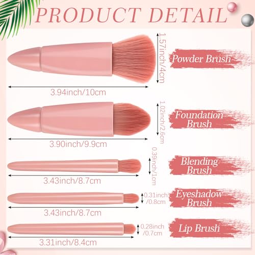 12 Set Travel Makeup Brush Set Bulk with Mirror Mini Travel Makeup Brushes Thank You Cards and Organza Bag Bridesmaid Gift for Bachelorette Party Gift Wedding(Pink)
