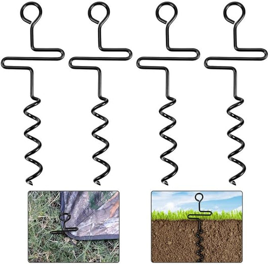 4 Pcs Hunting Blinds and Tarps Auger Stakes-13 Inch Steel Hunting Blind Stakes-Heavy Duty Forged Steel Tent Stakes for Ground Blinds Tent Camping and Tarps