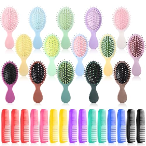 30 Pcs Mini Wet Hair Brush and Wide Hair Combs, Travel Detangling Brush for Most Hair Types, Multicolor for Bridesmaid Gifts Stocking Stuffers