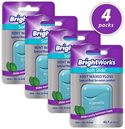 BrightWorks Soft Slide Dental Floss, for Tight Spaces and Extra Comfort, 43.7 Yards (Pack of 4)