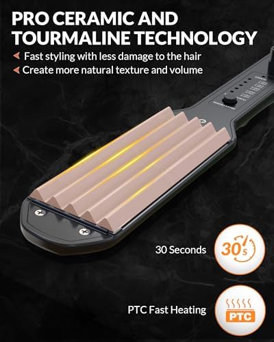 Hair Crimper for Volumizing Fluffy Hairstyle, Crimper Hair Iron with Ceramic Plates, Crimping Iron Tool for Women Girls Hair Waver Dual Voltage, Auto Off