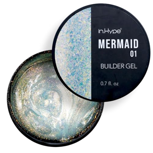 Hard Builder Gel for Nail Overlays, Extensions, and Strengthening, Mermaid #1 Chameleon with Sparkling Shimmer
