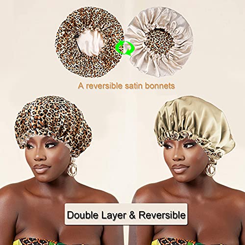 5pcs Satin Silk Hair Bonnet for Sleeping Women, Sleep Bonnets for Women, Silky Double Layer Adjustable Sleep Cap for Curly Hair Braids
