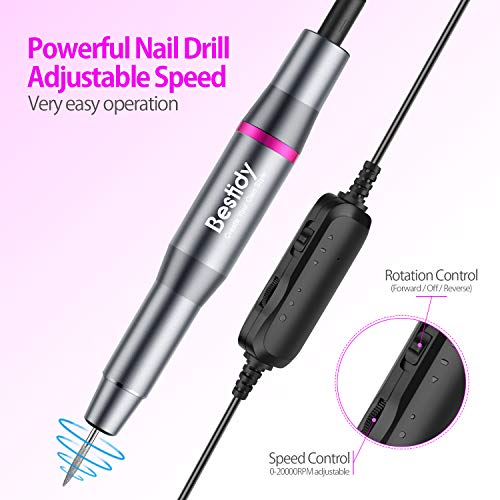 Bestidy Best Gift Electric Nail Drill Kit, USB Manicure Pen Sander Polisher with 6 Pieces Changeable Drills and Sand Bands for Exfoliating, Polishing, Nail Removing, Acrylic Nail Tools (B-Black)
