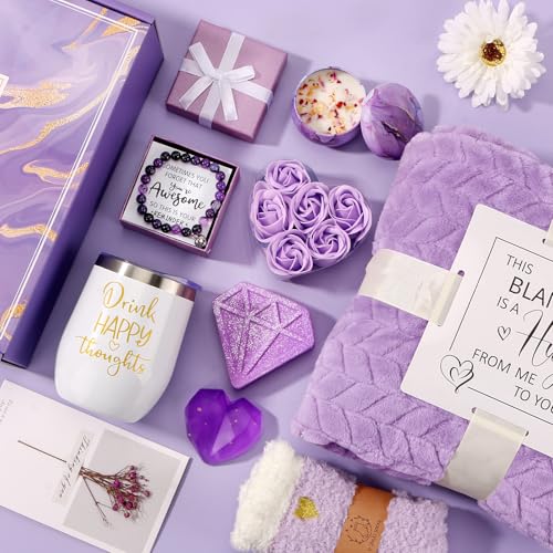 Birthday Gifts for Women Self Care Gift Set, Purple Relaxing Spa Gift Baskets Care Package Get Well Soon Gifts, Unique Christmas Gifts for Mom Her Sister Friend Wife Grandma Girlfriend