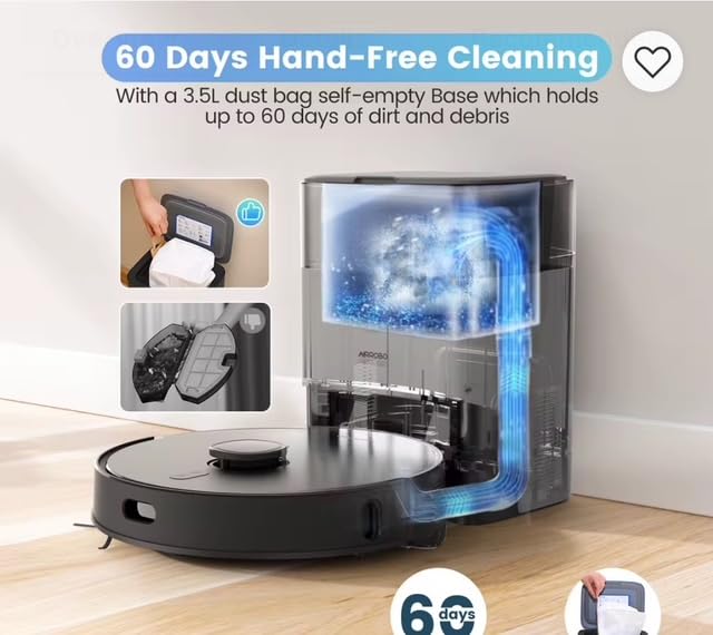 HorizonMart Self-Emptying Robot Vacuum Cleaner, 3.5L Base Station, 60-Day Hands-Free, HEPA Filter, Smart Navigation, Black