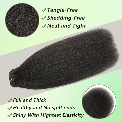 20 Inch Clip In Hair Extensions Real Human Hair Yaki Straight Clip Ins Hair Extensions For Women Invisible & Scalp-Friendly Kinky Straight Human Hair Clip In Extensions 120g 8pcs Natural Black