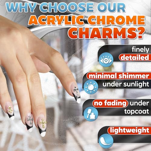 240 Pcs Silver and Gold Cross Nail Charms Bulk – 3D Silver and Gold Nail Charms Cross for DIY & Professional Manicures – Large-Pack for Creative Manicures with Shiny Crosses Accents