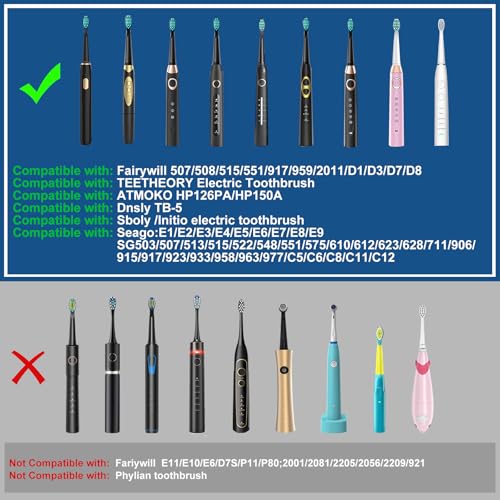 10 Pack Electric Toothbrush Replacement Heads Compatible with Fairywill,Toothbrush Heads Compatible with FW-507/508/551/515/917/959/2011,FW-D1/D3/D7/D8,Medium