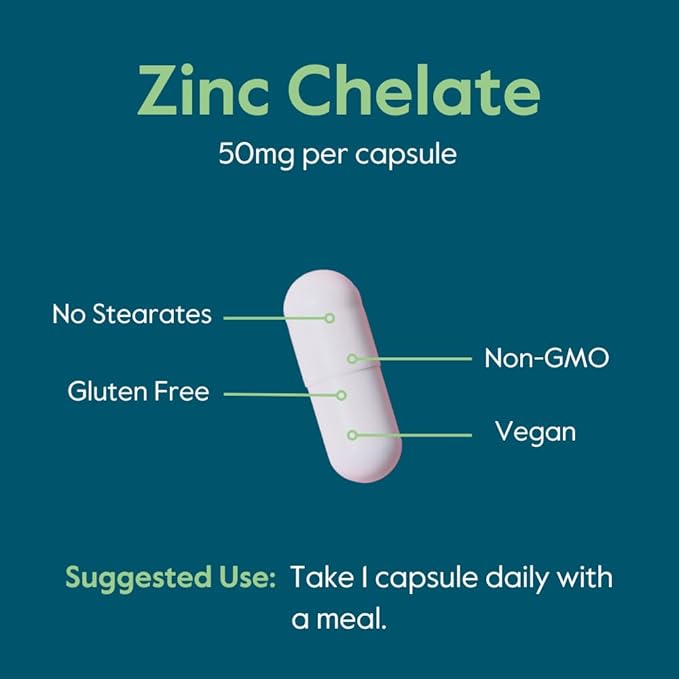 BESTVITE Zinc Chelate 50mg (480 Vegetarian Capsules) (240 x 2) - No Stearates - Vegan - Non GMO - Gluten Free