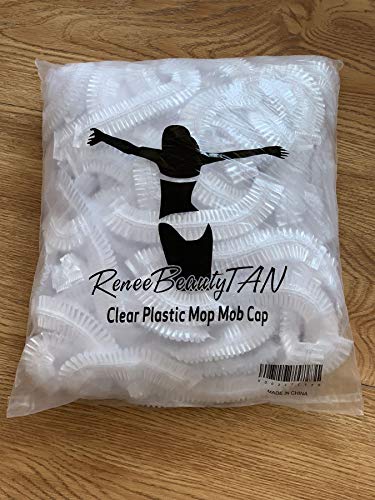 100 Disposable Clear Mop Mob Caps Clipped Hair Head Cover Shower Cap Plastic for Beauty Salon,Food Service,Hospitals,Laboratories,Manufacturing or Spray Tanning