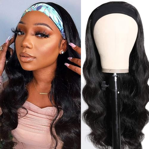 Headband Wig Human Hair Body Wave 16 Inch Glueless None Lace Front Wig Brazilian Virgin Hair Wear and Go Wigs for Black Women 150% Density Wigs Natural Black Color