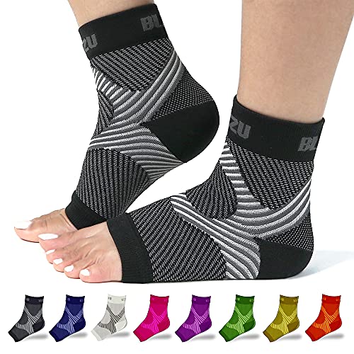 BLITZU Compression Socks for Plantar Fasciitis, Achilles Tendonitis Relief. Ankle Compression Sleeve for Heel Spurs, Foot Swelling, Fatigue & Sprain. Arch Support Brace for Sports, Gym Black S-M