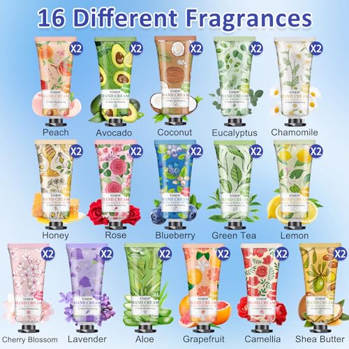 32 Pack Hand Cream Gift for Women, Bulk Hand Lotion Travel Size for Dry Cracked Hands, Mini Moisturizing Hand Cream for Mom Gifts, Teacher Gifts, Thank You Gifts and Bridal Shower Favors