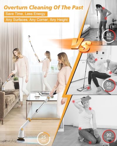 4000mAh Battery Electric Spin Scrubber, 1200 RPM Power Electric Scrubber for Cleaning,3 Speed Adjustable Handle Cordless Shower Cleaning Brush.