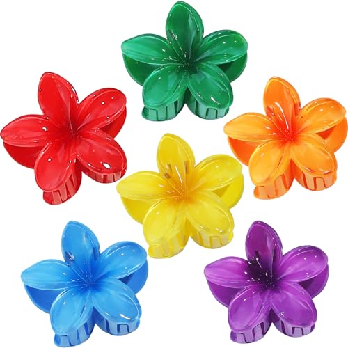 Sisiaipu Hawaiian Plumeria Hair Accessories - 6 Pack Large Claw Clips for Thick and Thin Hair, Beach Tropical Hair Clips for Women and Girls