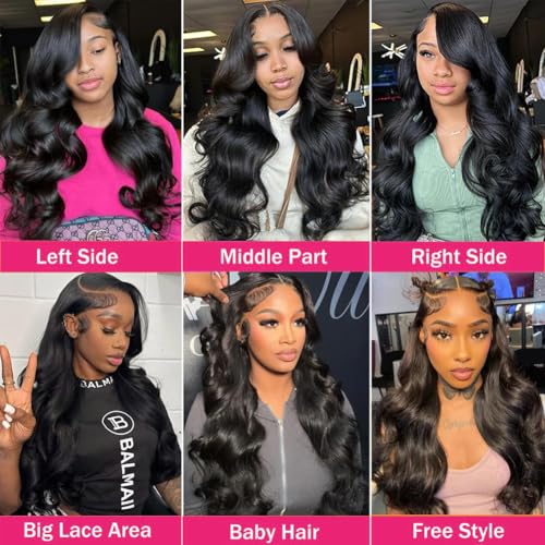 13x6 Body Wave Lace Front Wigs Human Hair Pre Plucked 13x6 HD Transparent Frontal Wigs Human Hair 200 Density Body Wave Glueless Human Hair Wig for Women 28 Inch