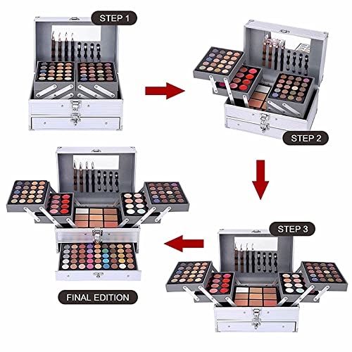 132 Color All- In- One Makeup For Women Full Kit,Professional Makeup Kit,Makeup Gift Set for Women,Girls&Teens,Include eyeshadow/lipstick/concealer/Lip Gloss/Eyeliner/Mascara（006N2-Silver）