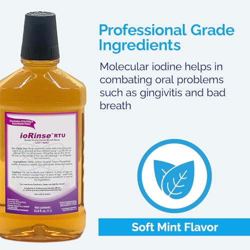 ioRinse Ready-to-Use (RTU) Mouthwash for Fresher Breath, Halitosis Relief, Alcohol-Free, Fluoride-Free and a Professional Clean, Original ioRinse RTU Mouth Wash, Zero Alcohol - Soft Mint Flavor, 1L