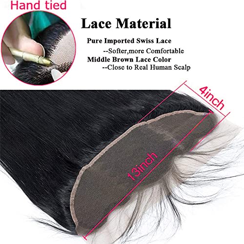 13x4 Lace Frontal Closure Ear to Ear HD Lace Frontal 12 Inch Brazilian Straight Frontal Lace Closure Virgin Human Hair Frontals Natural Black 150% Density