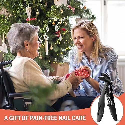 BEZOX Angled Head Toe Nail Clippers for Seniors for Thick Nails - Ergonomic Toenails Clipper for Thick Toenails, Premium Finger Nails Clipper for Adult with Catcher - Black