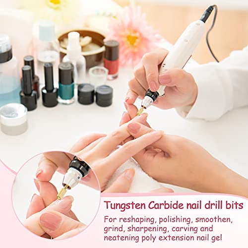 Hestya 7 Pieces Nail Drill Bits Set Tungsten Carbide Drill Bits for Nails Electric File 3/32 Inch Diamond Manicure Pedicure Cuticle Remover Tools for Acrylic Gel fingernail Salon(Gold)