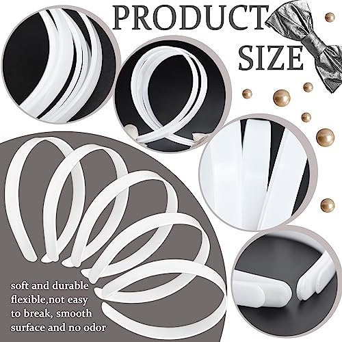 50PCS Amersumer 1/2" Girls Plain No Teeth DIY Plastic Headbands Headwear Hair Accessories (Black） (WHITE)