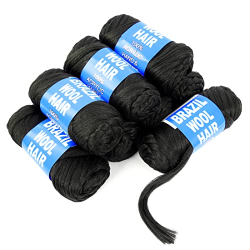 Brazilian Wool Hair Yarn for Braids 100% Brazilian Wool Hair Acrylic Yarn for African Braids/Spring Twist/Faux Locs/Wraps with Crochet Hook(8 Roll, Natural Black)