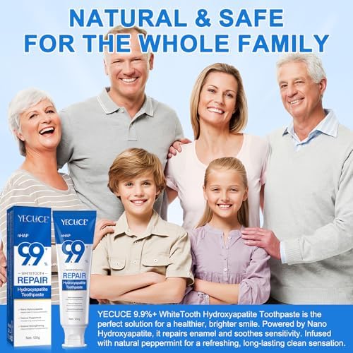 2PCS 9.9% Hydroxyapatite Toothpaste for Enamel Repair and Tooth Strengthening, Nano Hydroxyapatite Remineralizing Toothpaste, Fluoride Free Gentle Whitening Tooth paste for Sensitive Teeth, Fresh Mint