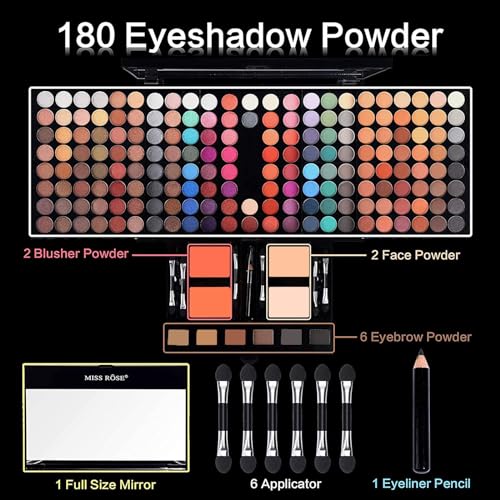 190 Colors Professional Makeup Kit for Women Full Kit, Pallet,All In One Gift Set girls, include Eyeshadow/Facial Blusher/Eyebrow Powder/Eyeliner Pencil/Mirror/makeup brush(004N)